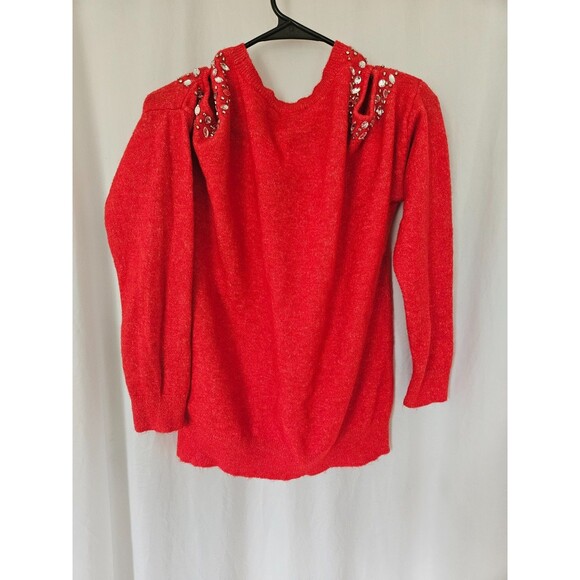 $59 Inc Concepts Womens Red Embellished Cold-Shoulder Wool Sweater Size L - Picture 4 of 9
